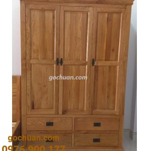 Tủ Áo Gỗ Sồi Mỹ 3 cánh Pano 3H