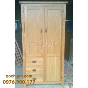 Tủ Áo Gỗ Sồi Mỹ 2 Cánh Pano 2HH