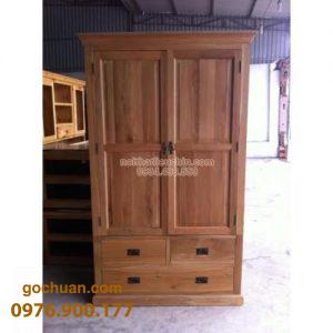 Tủ Áo Gỗ Sồi Mỹ 2 Cánh pano 4H