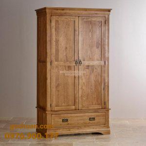 Tủ Áo Gỗ Sồi Mỹ 2 cánh Pano 2H