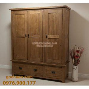 Tủ Áo Gỗ Sồi Mỹ 3 cánh pano 3H