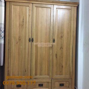Tủ Áo Gỗ Sồi Mỹ 3 cánh trơn 3H
