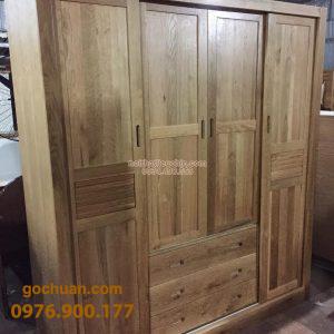 Tủ Áo Gỗ Sồi Mỹ 4 cánh trượt